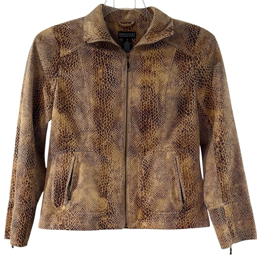 Vintage Snakeskin Print Y2K Zip Front Jacket Brown Tan Moto NWT Glam Mob Small